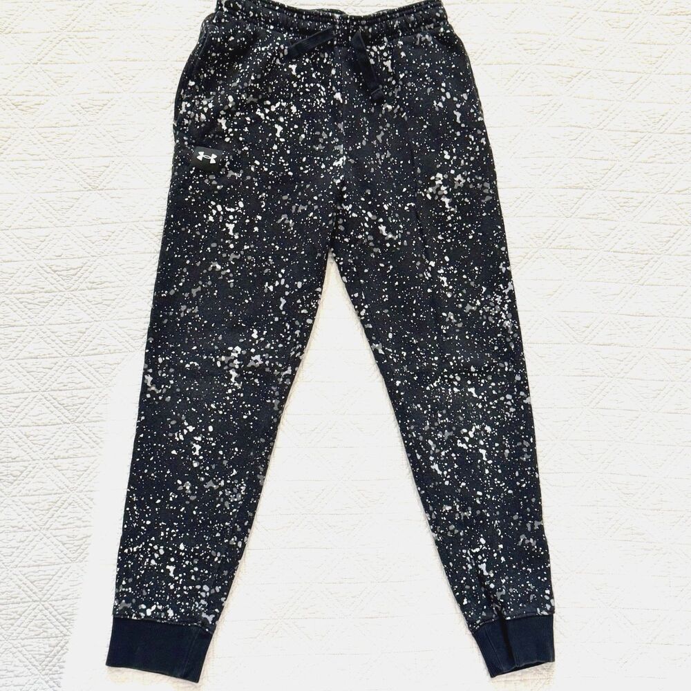 Under Armour Youth Boys Joggers Sz M Black Gray White Pattern Sweatpants Loose